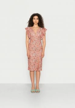 WAL G. JULES FRILL SLEEVE MIDI DRESS - Jersey Dress - Coral