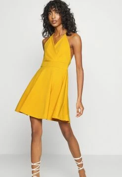 WAL G. ZOEY HALTER WRAP SKATER DRESS - Cocktail Dress / Party Dress - Dark Yellow -WAL G. Sales Store 0501fb14c8444144b1dcf2815dcced76