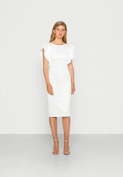 WAL G. DIANA RUFFLE SLEEVE MIDI DRESS - Jersey Dress - White