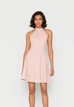 WAL G. MAJA HALTER NECK STRAPPY BACK SKATER DRESS - Cocktail Dress / Party Dress - Blush Pink