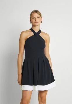 WAL G. MILLY HALTER NECK CONTRAST SKATER DRESS - Cocktail Dress / Party Dress - Navy/white