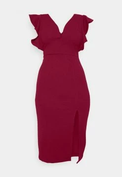 WAL G. V NECK RUFFLE SLEEVE MIDI DRESS - Jersey Dress - Berry Wine/blush Pink -WAL G. Sales Store 14f517c800674d9da18f6caade24fa1c