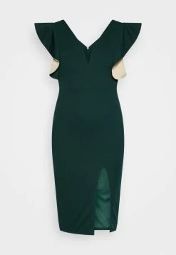 WAL G. V NECK RUFFLE SLEEVE MIDI DRESS - Cocktail Dress / Party Dress - Forest Green/beige -WAL G. Sales Store 1ded633f97774c3098c3eae9b67e4f79
