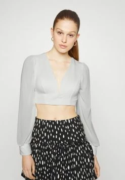 WAL G. WGXZL WEDDING - BESSIE MESH SLEEVE V NECK CROP TOP - Blouse - White