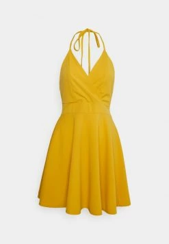 WAL G. ZOEY HALTER WRAP SKATER DRESS - Cocktail Dress / Party Dress - Dark Yellow -WAL G. Sales Store 2c0fd4cdb379411c9be4c259b097efa9