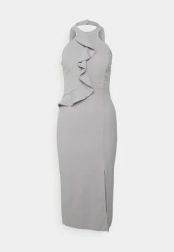 WAL G. SASHA FRILL NECK MIDI DRESS - Jersey Dress - Pearl Grey -WAL G. Sales Store 3aab901bab0c43a884ea592701fdcea1