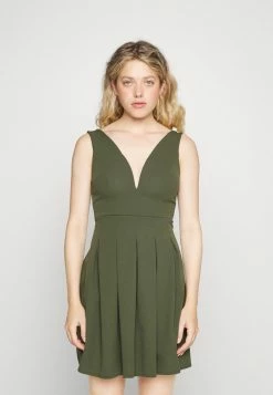 WAL G. PLAIN V NECK SKATER - Day Dress - Olive Green