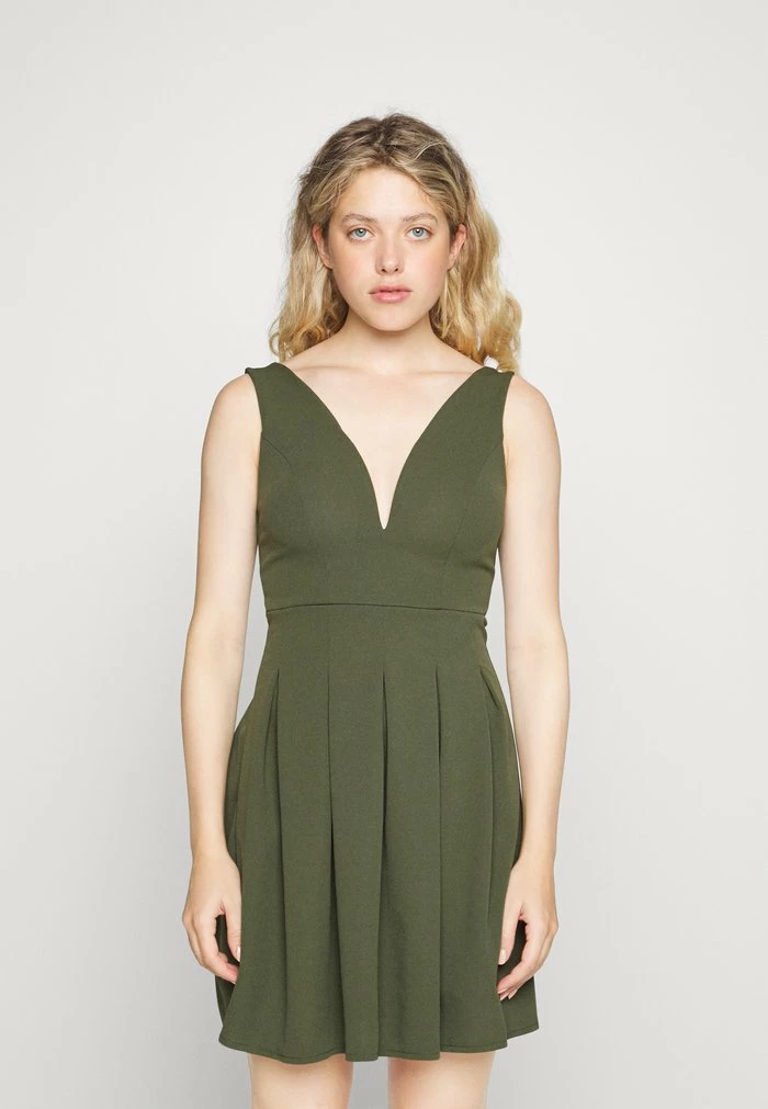 PLAIN V NECK SKATER - Day dress - olive green WAL G. PLAIN V NECK SKATER - Day Dress - Olive Green -WAL G. Sales Store 3b0cf39416014ad8a0a4a78f07232e8e