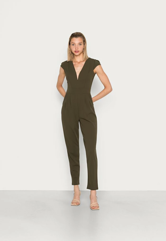 SHORT SLEEVE V NECK - Jumpsuit - khaki green WAL G. SHORT SLEEVE V NECK - Jumpsuit - Khaki Green -WAL G. Sales Store 47124fd53d64463bb89ed8c64938c77f