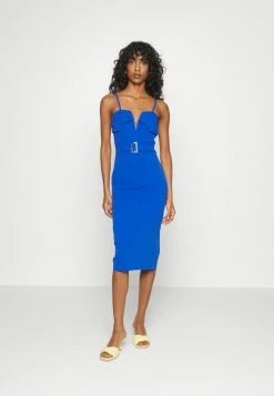 WAL G. LADY V NECK BELT MIDI DRESS - Shift Dress - Electric Blue