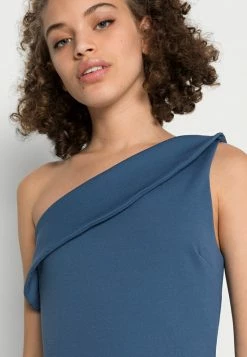 WAL G. DAKOTA ONE SHOULDER FRILL MIDI DRESS - Cocktail Dress / Party Dress - Denim -WAL G. Sales Store 4c9e89657f0640a2a3a1393839675c22