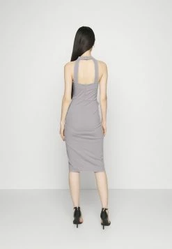 WAL G. SASHA FRILL NECK MIDI DRESS - Jersey Dress - Pearl Grey -WAL G. Sales Store 4e81c23c139f4e6aaef75a212d693fe9