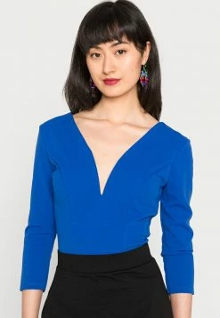 WAL G. EBBA V NECK 3/4 SLEEVE BODY SUIT - Long Sleeved Top - Electric Blue -WAL G. Sales Store 504ea2031195443f882ac9d94f8b5368