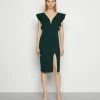 WAL G. V NECK RUFFLE SLEEVE MIDI DRESS - Cocktail Dress / Party Dress - Forest Green/beige