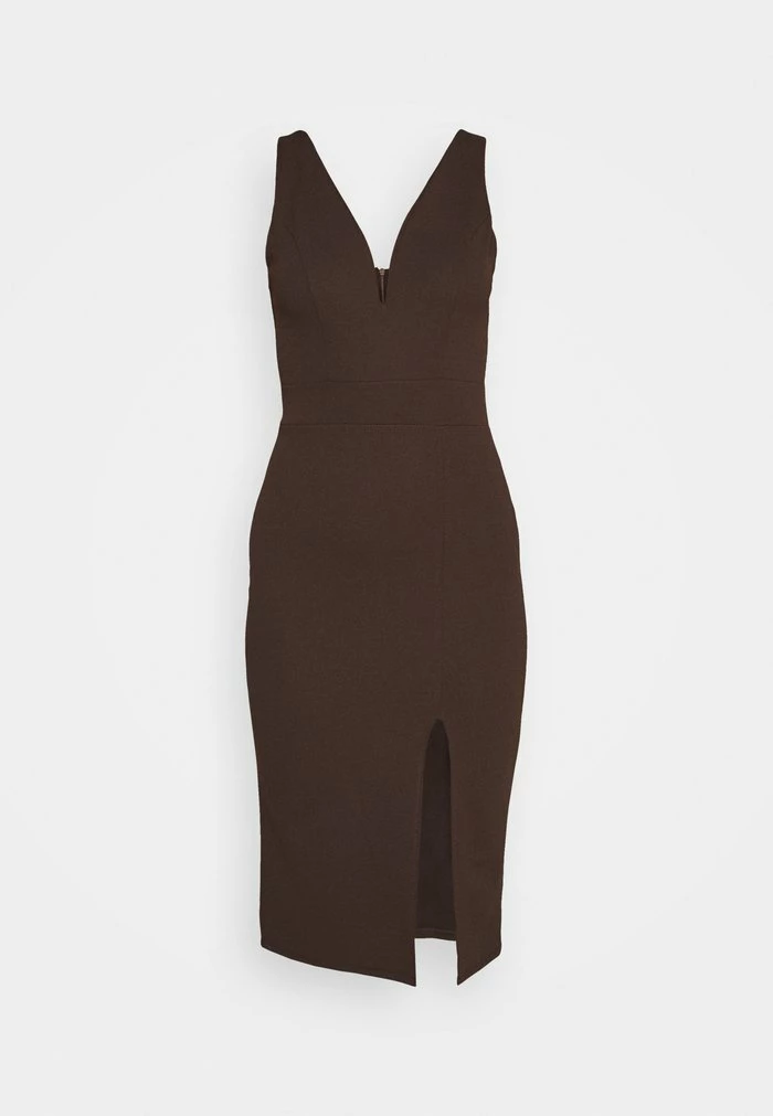 V NECK PLUNGE MIDI DRESS - Jersey dress - dark brown WAL G. V NECK PLUNGE MIDI DRESS - Jersey Dress - Dark Brown -WAL G. Sales Store 5539e98ca68c4c228269af9c8ab8444f