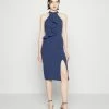 WAL G. SASHA FRILL NECK MIDI DRESS - Jersey Dress - Denim Blue