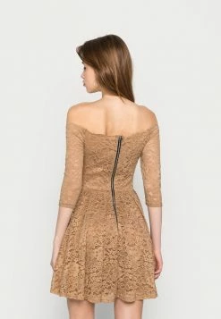 WAL G. HARPER OFF THE SHOULDER SKATER DRESS - Cocktail Dress / Party Dress - Camel -WAL G. Sales Store 5bac24ab6da6474e9b75f73c3c6dfb55