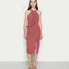 WAL G. SASHA FRILL NECK MIDI DRESS - Jersey Dress - Dusty Rose Pink