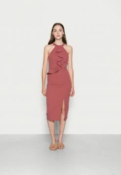 WAL G. SASHA FRILL NECK MIDI DRESS - Jersey Dress - Dusty Rose Pink