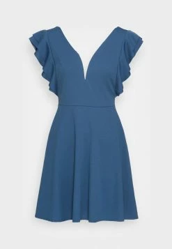 WAL G. LUCIA RUFFLE SLEEVE SKATER DRESS - Jersey Dress - Denim -WAL G. Sales Store 64821a553eb84ffc9d04370a35e78a4d