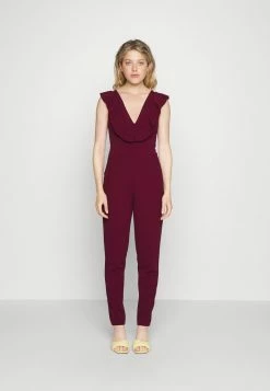 WAL G. LEAH RUFFLE V NECK JUMPSUIT - Jumpsuit - Berry Wine