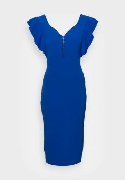 WAL G. CASSIDY FRONT ZIP FRILL MIDI DRESS - Cocktail Dress / Party Dress - Electric Blue -WAL G. Sales Store 6e48592065b94bc697786b6a958e9476