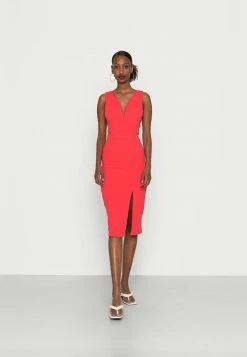 WAL G. ALMA V NECK MIDI DRESS - Jersey Dress - Coral