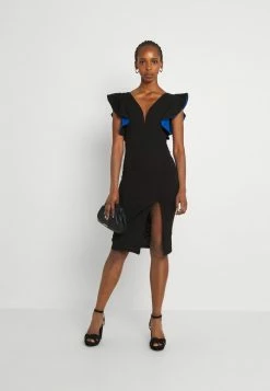 WAL G. V NECK RUFFLE SLEEVE MIDI DRESS - Cocktail Dress / Party Dress - Black/royal Blue -WAL G. Sales Store 727d8e9abce74632bdb8386412dc96ec