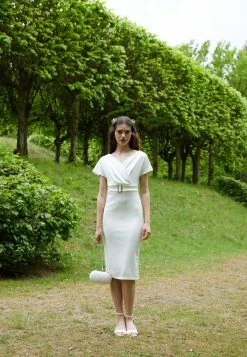 WAL G. WGXZL WEDDING - HARVIE OFF THE SHOULDER MIDI DRESS - Shift Dress - White