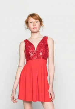 WAL G. PLEATED SEQUIN SKATER DRESS - Cocktail Dress / Party Dress - Red