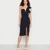 WAL G. ONE SHOULDER RUFFLE MIDI DRESS - Jersey Dress - Navy/yellow