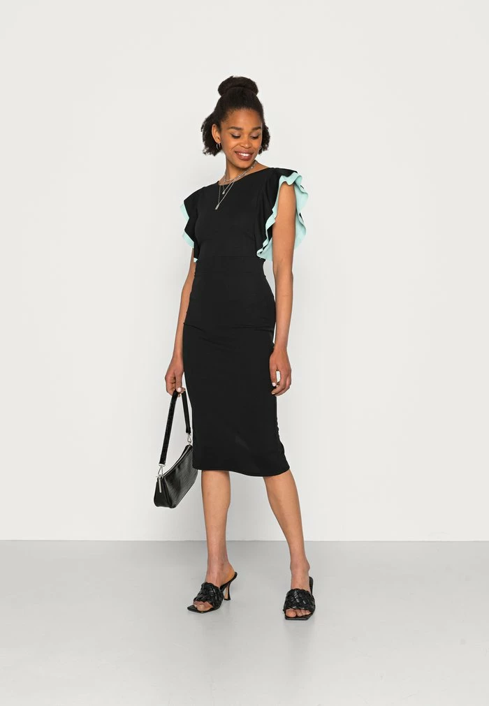 KELLY RUFFLE SLEEVE MIDI DRESS - Cocktail dress / Party dress - black/mint WAL G. KELLY RUFFLE SLEEVE MIDI DRESS - Cocktail Dress / Party Dress - Black/mint -WAL G. Sales Store 78224233e00b4db39c05c4c9317e7777