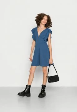 WAL G. LUCIA RUFFLE SLEEVE SKATER DRESS - Jersey Dress - Denim -WAL G. Sales Store 78622b5b554d48ed91fd4751faea3cc8