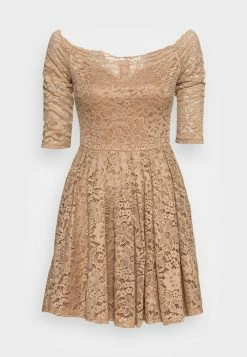 WAL G. HARPER OFF THE SHOULDER SKATER DRESS - Cocktail Dress / Party Dress - Camel -WAL G. Sales Store 7d04dc2ce68c445bbf538b26648c16bf