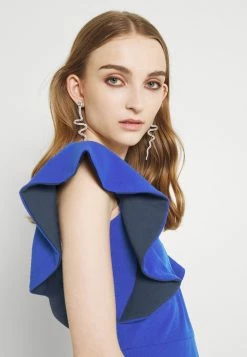 WAL G. V NECK RUFFLE SLEEVE MIDI DRESS - Cocktail Dress / Party Dress - Navy Blue -WAL G. Sales Store 88eb2522bb0f48768b1ebe84f96112b3