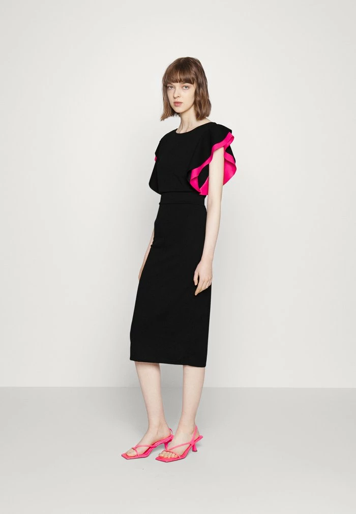 KELLY RUFFLE SLEEVE MIDI DRESS - Cocktail dress / Party dress - black/dark fushia WAL G. KELLY RUFFLE SLEEVE MIDI DRESS - Cocktail Dress / Party Dress - Black/dark Fushia -WAL G. Sales Store 936596d41c7344d4a1fb214e73f863c0
