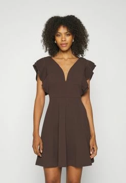 WAL G. LUCIA RUFFLE SLEEVE SKATER DRESS - Jersey Dress - Chocolate Brown