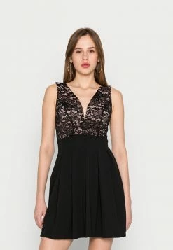 WAL G. BELLE V NECK LACE SKATER DRESS - Cocktail Dress / Party Dress - Black/blush Pink