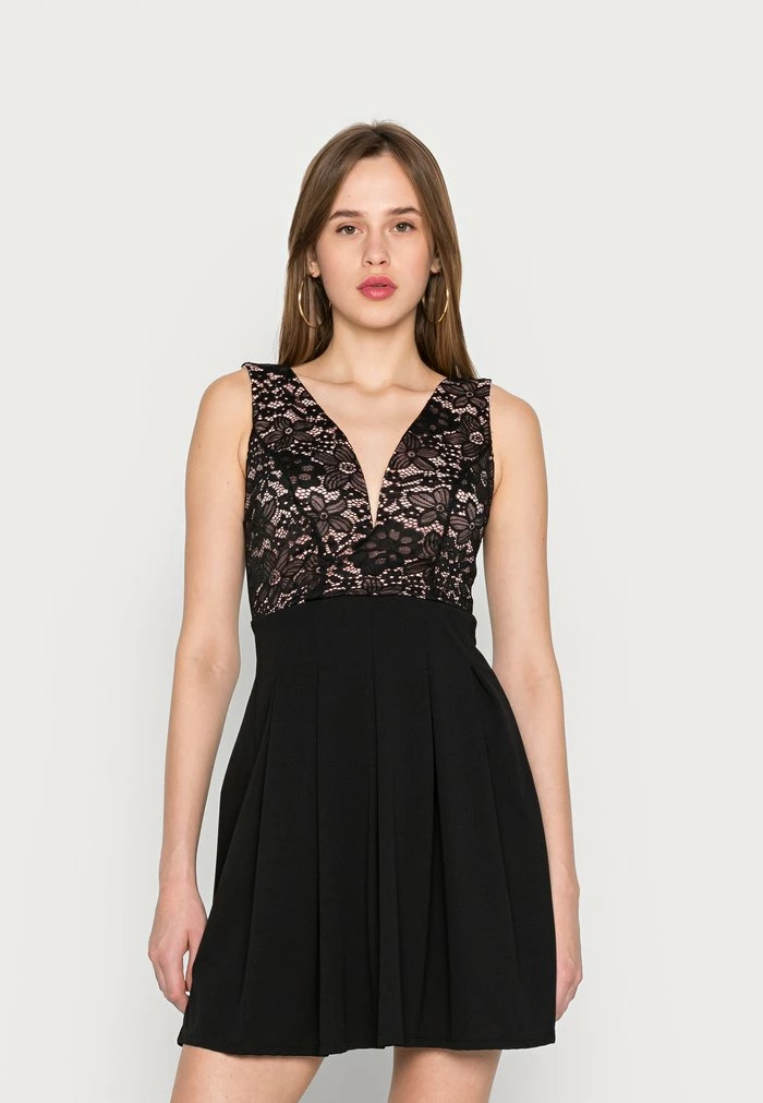 BELLE V NECK LACE SKATER DRESS - Cocktail dress / Party dress - black/blush pink WAL G. BELLE V NECK LACE SKATER DRESS - Cocktail Dress / Party Dress - Black/blush Pink -WAL G. Sales Store 9598452bcc3c4331bd72581f631e2bd1