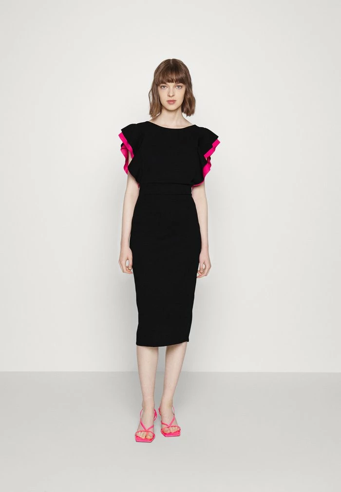 KELLY RUFFLE SLEEVE MIDI DRESS - Cocktail dress / Party dress - black/dark fushia WAL G. KELLY RUFFLE SLEEVE MIDI DRESS - Cocktail Dress / Party Dress - Black/dark Fushia -WAL G. Sales Store 96634341c77e4cb3bca68f73bdc142ad