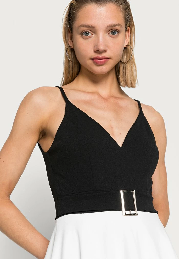 TALULLABELTED SKATER DRESS - Cocktail dress / Party dress - black/white WAL G. TALULLABELTED SKATER DRESS - Cocktail Dress / Party Dress - Black/white -WAL G. Sales Store 974da3cf4b07436891610da226460b12