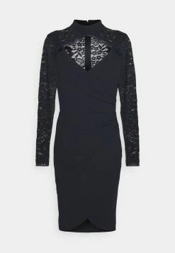 WAL G. SONIA LACE DETAIL MIDI DRESS - Cocktail Dress / Party Dress - Navy Blue -WAL G. Sales Store 97c8c90267a844d6854d4f5757efaf30