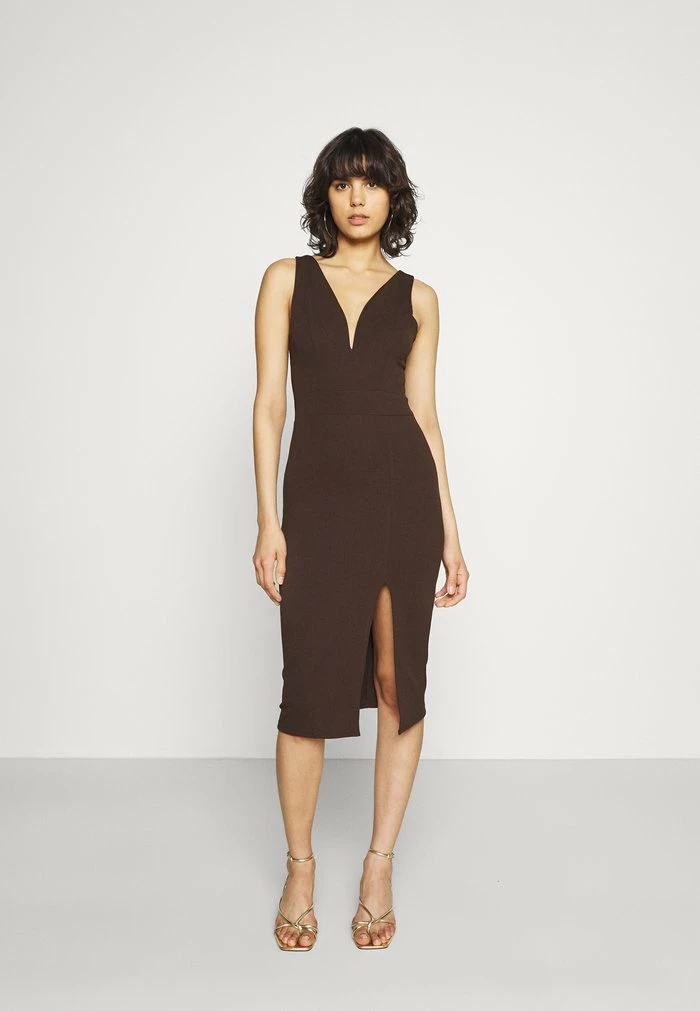 V NECK PLUNGE MIDI DRESS - Jersey dress - dark brown WAL G. V NECK PLUNGE MIDI DRESS - Jersey Dress - Dark Brown -WAL G. Sales Store 98ef64b139334737a18e1d70a8791b43