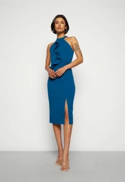 WAL G. SASHA FRILL NECK MIDI DRESS - Jersey Dress - Dark Teal Blue -WAL G. Sales Store 9c8238dbc9264c2da1da859eb3450433