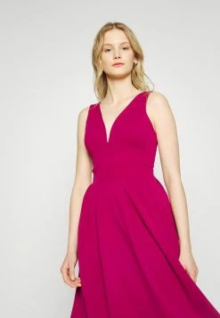 WAL G. ADDISON V NECK MIDI DRESS - Jersey Dress - Magenta -WAL G. Sales Store a07459558a8d485cbb6f750b804e1e42