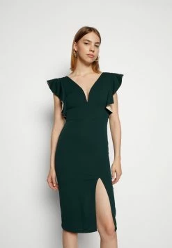 WAL G. V NECK RUFFLE SLEEVE MIDI DRESS - Cocktail Dress / Party Dress - Forest Green/beige -WAL G. Sales Store a20c46bafdf94bf785e96c31b831af6f