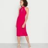 WAL G. STACE HALTER NECK MIDI DRESS - Cocktail Dress / Party Dress - Dark Fushia