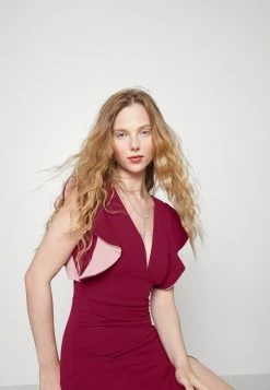 WAL G. V NECK RUFFLE SLEEVE MIDI DRESS - Jersey Dress - Berry Wine/blush Pink -WAL G. Sales Store ac6150b764854e668af524fe7c8f9551