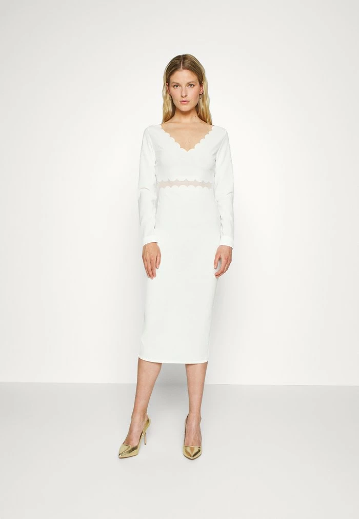 WGXZL WEDDING - RHODE SCALLOP V NECK MESH MIDI DRESS - Cocktail dress / Party dress - white WAL G. WGXZL WEDDING - RHODE SCALLOP V NECK MESH MIDI DRESS - Cocktail Dress / Party Dress - White -WAL G. Sales Store aed1d21835d14a6cb36ae1ffa642e482