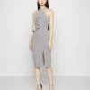 WAL G. SASHA FRILL NECK MIDI DRESS - Jersey Dress - Pearl Grey